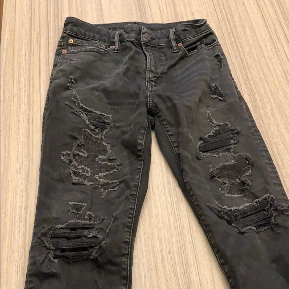 American eagle black ripped slim jeans